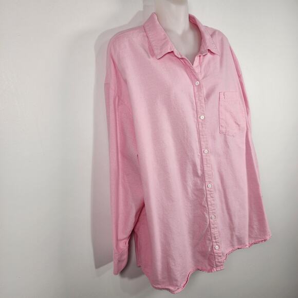 Old Navy Womens Oversized Button Boyfriend Shirt Large Pink Long Sleeve Relaxed - Picture 4 of 10